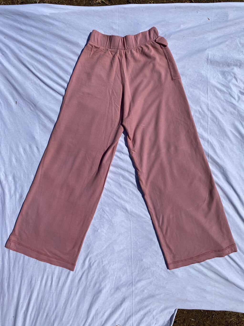 The pink french terry bell bottoms